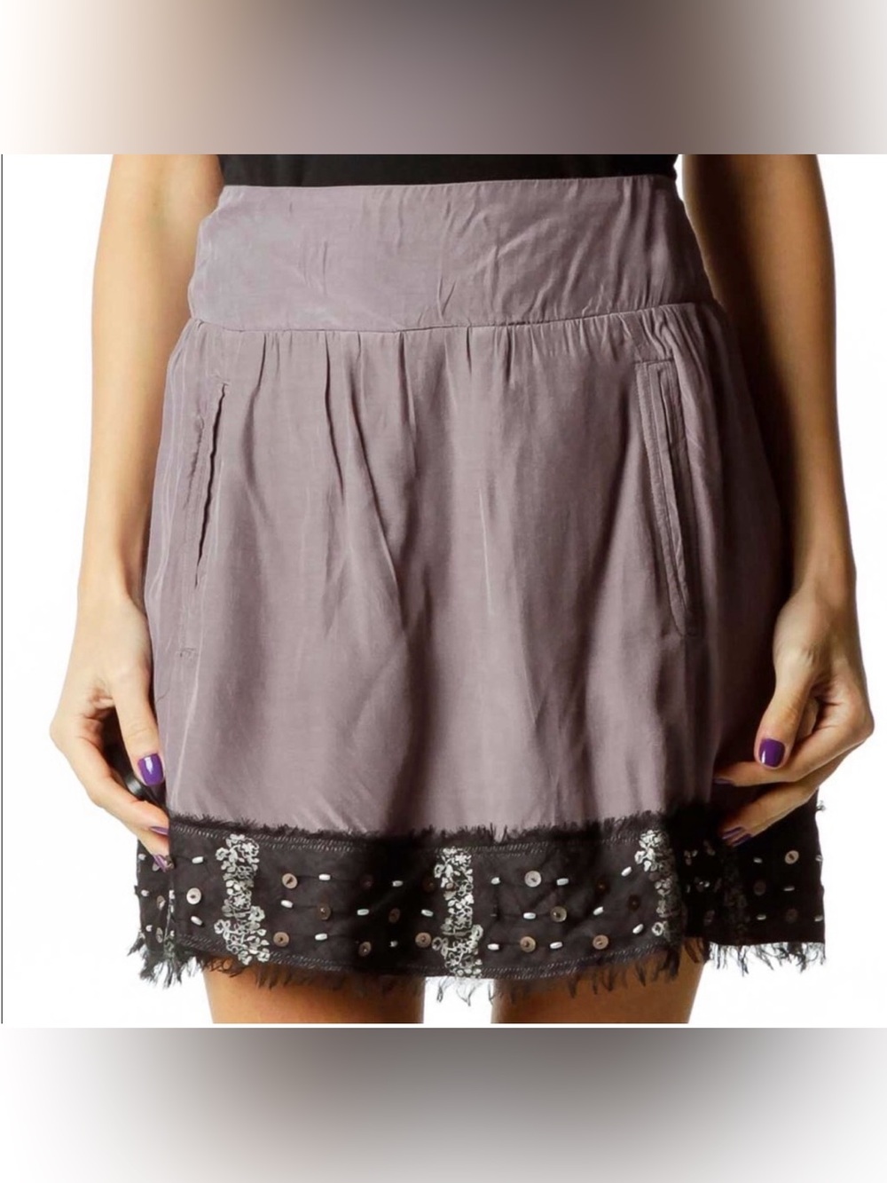 ✨🖤 Free People Embellished Silk Blend‎ Mini Skirt Boho Festival Y2K Small 🖤✨